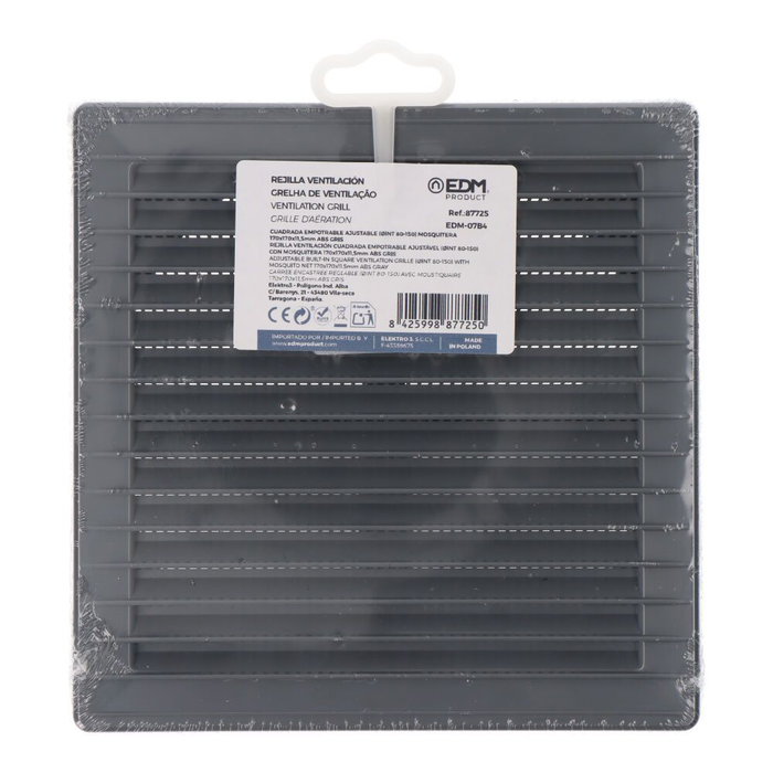 Edm Rejilla de ventilation carrée encastrable ajustable ø 80-150 avec moustiquaire 170x170x11.5mm ABS gris