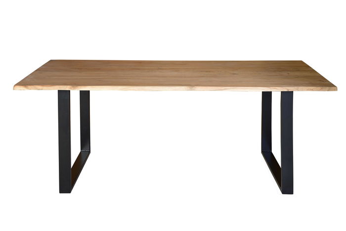 GINER Y COLOMER Table de salle à manger en bois d'acacia massif avec pieds en fer, couleur naturel et noir, livré à monter - Dimensions plateau: LxPxH non précisées, pieds 74 cm GINER Y COLOMER Table de salle à manger en bois d'acacia massif avec pieds en fer, couleur naturel et noir, livré à monter - Dimensions plateau: LxPxH non précisées, pieds 74 cm
