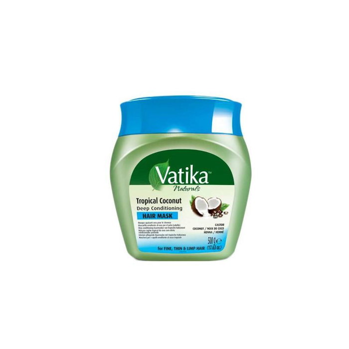 Vatika Masque capillaire réparateur et fortifiant à la noix de coco Tropical - 500 gr - pour cheveux fins et abîmés Vatika Masque capillaire réparateur et fortifiant à la noix de coco Tropical - 500 gr - pour cheveux fins et abîmés