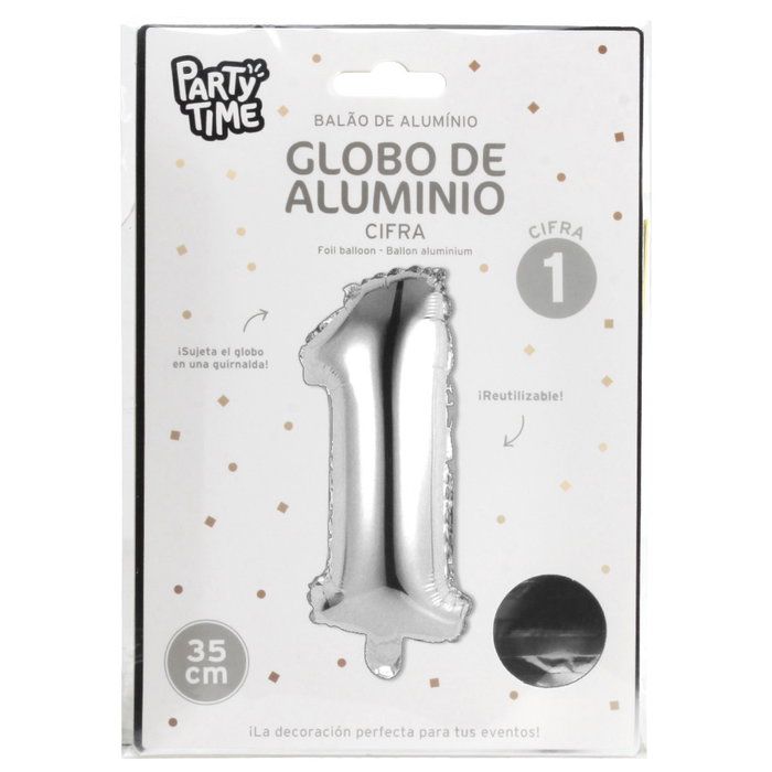 Party Time Ballon Chiffre 1 Argenté 35 cm Party Time Ballon Chiffre 1 Argenté 35 cm