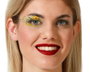 Tatouage de yeux vert avec fleurs jaunes et motifs naturels