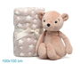 KioKids Ours en Peluche Marron avec Couverture Étoilée pour Bébé - Peluche 25 cm et Couverture 100 x 100 cm, 100% Polyester, Dès la Naissance