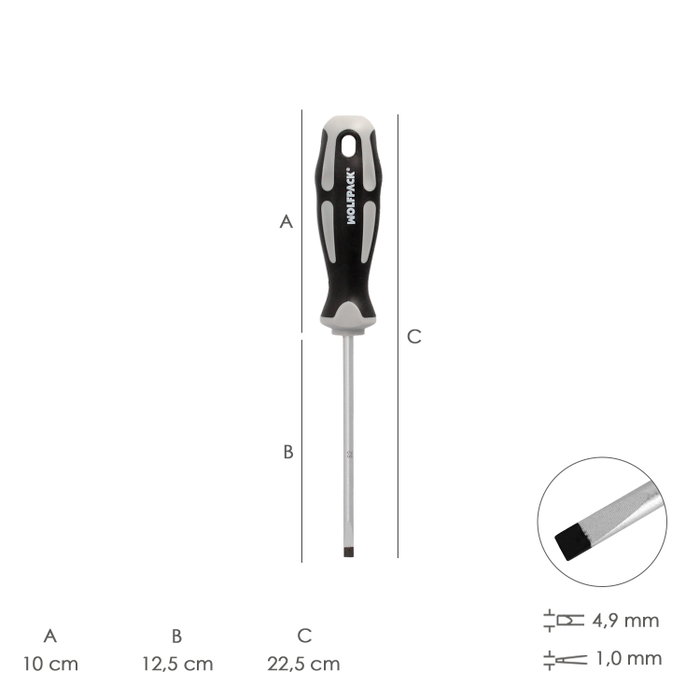 WOLFPACK LINEA PROFESIONAL Tournevis plat évasé Acier S2 1,0 x Ø 5,0 x 125 mm WOLFPACK LINEA PROFESIONAL Tournevis plat évasé Acier S2 1,0 x Ø 5,0 x 125 mm