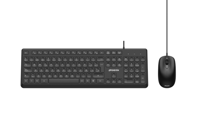 Phoenix technologies CC101 Combo clavier et souris USB QWERTY espagnol, 13 touches multimedia, 1200 DPI, filaire Phoenix technologies CC101 Combo clavier et souris USB QWERTY espagnol, 13 touches multimedia, 1200 DPI, filaire