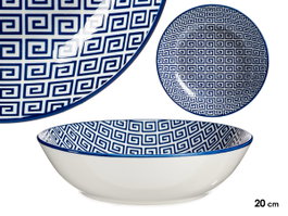 VESSIA Plat creux géométrique bleu et blanc 20cm