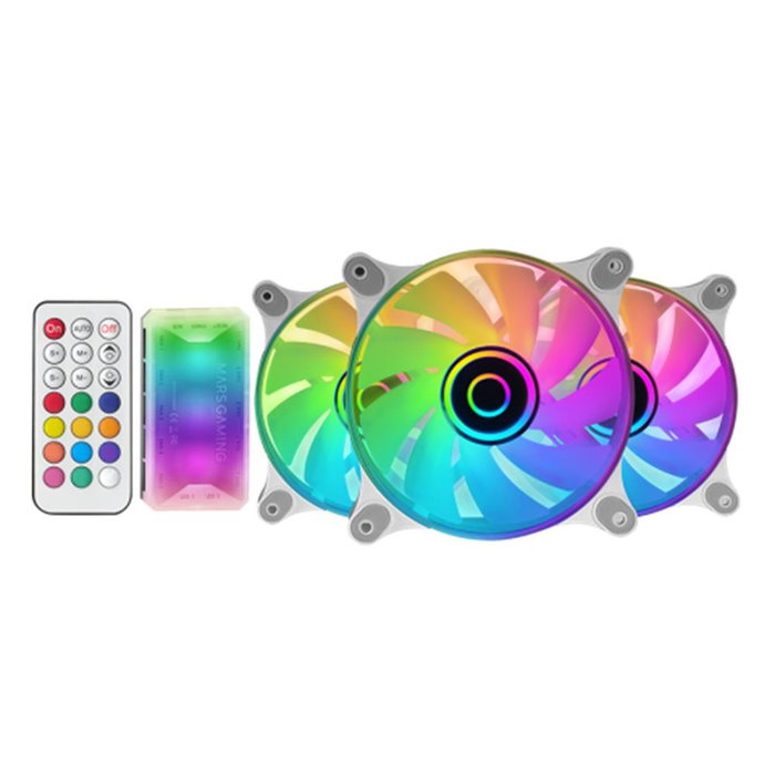 Mars Gaming Ventilateur PC 120 mm RGB Addressable Silencieux Mf3Dkitw 3X Blanc Noir