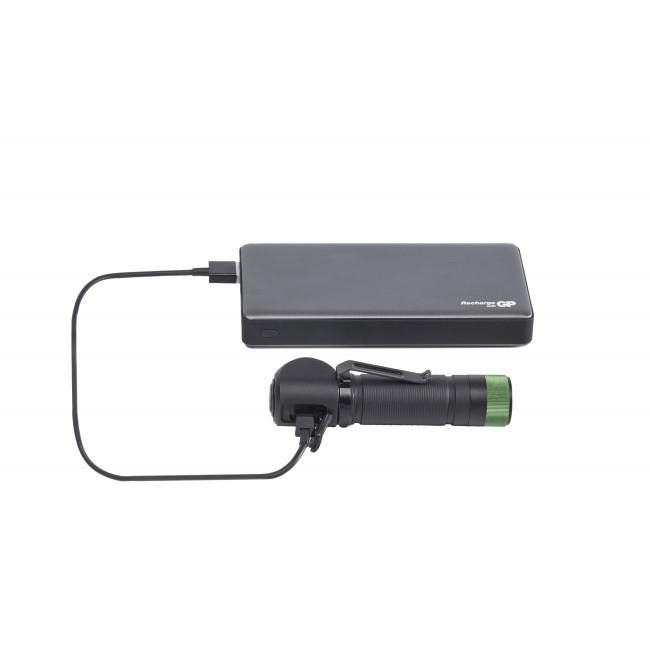 GP CHR35 Lampe frontale et torche rechargeable multiusage 600 lm, aluminium, étanche IPX4, batterie Li-ion 18650, Micro-USB GP CHR35 Lampe frontale et torche rechargeable multiusage 600 lm, aluminium, étanche IPX4, batterie Li-ion 18650, Micro-USB