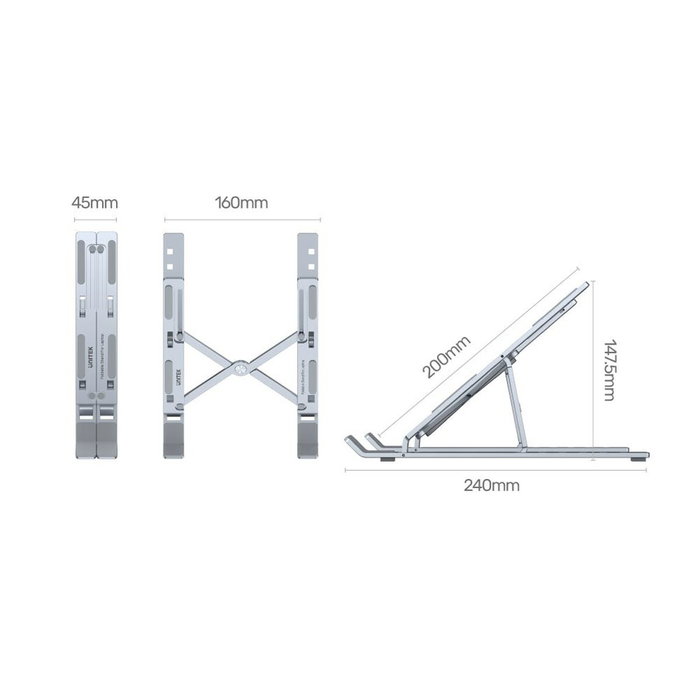 Unitek Support Pliable et Réglable pour Portable OT155SL Aluminium Argenté