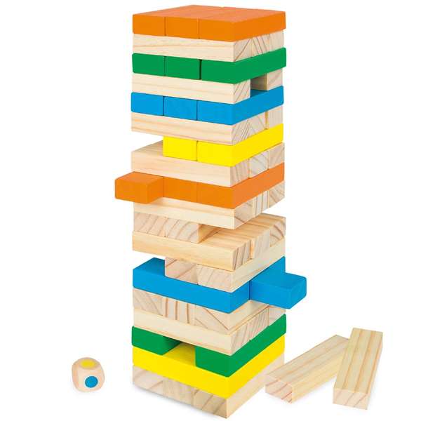 Woomax Tour en blocs de bois de 26 cm avec 58 pièces - Jeu de construction pour enfants