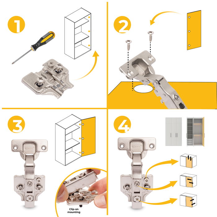 Emuca Lot de 20 charnières droites X91 à fermeture amortie avec embases de montage mixtes, Diamètre 5x9.5mm, Hauteur 0, Acier, Nickelé Emuca Lot de 20 charnières droites X91 à fermeture amortie avec embases de montage mixtes, Diamètre 5x9.5mm, Hauteur 0, Acier, Nickelé