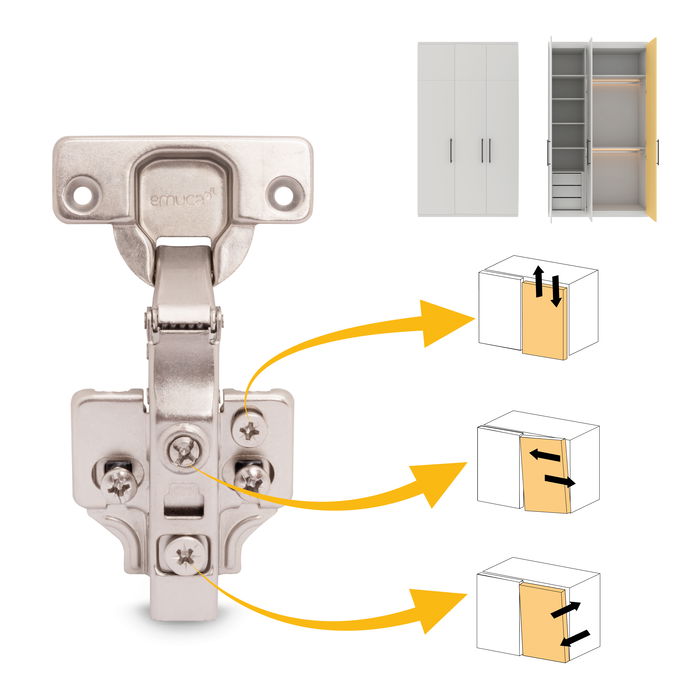 Emuca Lot de 20 charnières droites X91 à fermeture amortie avec embases de montage mixtes, Diamètre 5x9.5mm, Hauteur 0, Acier, Nickelé Emuca Lot de 20 charnières droites X91 à fermeture amortie avec embases de montage mixtes, Diamètre 5x9.5mm, Hauteur 0, Acier, Nickelé