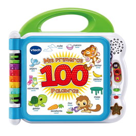 VTech Livre éducatif interactif bilingue Mes Premières 100 Mots - Enseigne l'espagnol et l'anglais - 3 modes de jeu, 12 pages, chansons - 80-601547 - À partir de 18 mois