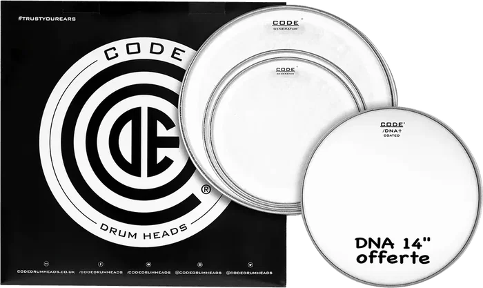 CODE Generator Clear Pack Fusion/Rock Transparent 12" 13" 16" + DNA 14" Code Tambour Parche CODE Generator Clear Pack Fusion/Rock Transparent 12" 13" 16" + DNA 14" Code Tambour Parche