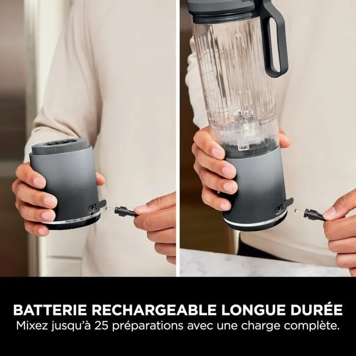Ninja Blast Max BC251EUGY - Blender portable sans fil - Bol 530 ml - Autonomie 2h - 3 programmes de mixage - Sans BPA - Gris