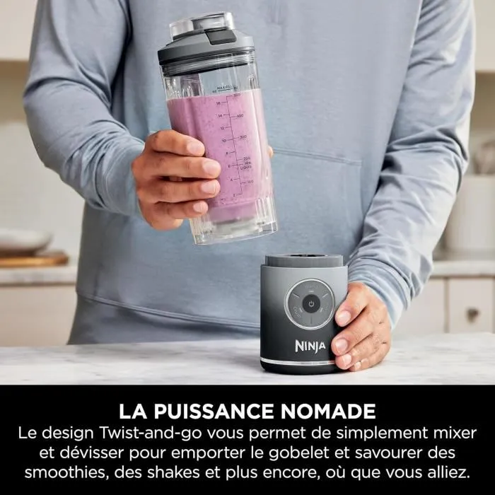 Ninja Blast Max BC251EUGY - Blender portable sans fil - Bol 530 ml - Autonomie 2h - 3 programmes de mixage - Sans BPA - Gris