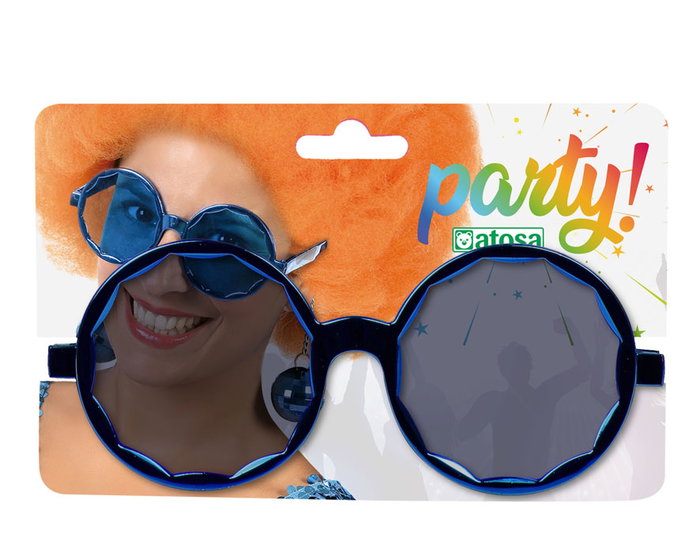 Gafas Redondas Lunettes de Carnaval Rétro Femme Adulte avec Pendants Boules Disco Bleues - Accessoire Années 70