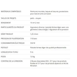 Wagner Pistolet à peinture airless HEA Control Pro 250M, débit 1.25 l/min, pression 110 bar, 550 W, buse peinture murale et tuyau inclus