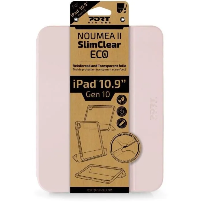 Port Designs NOUMEA 2 Slimclear - Étui transparent et mince pour iPad 10.9"/11" Gen 10/11 - Protection contre les chocs et rayures - Rose