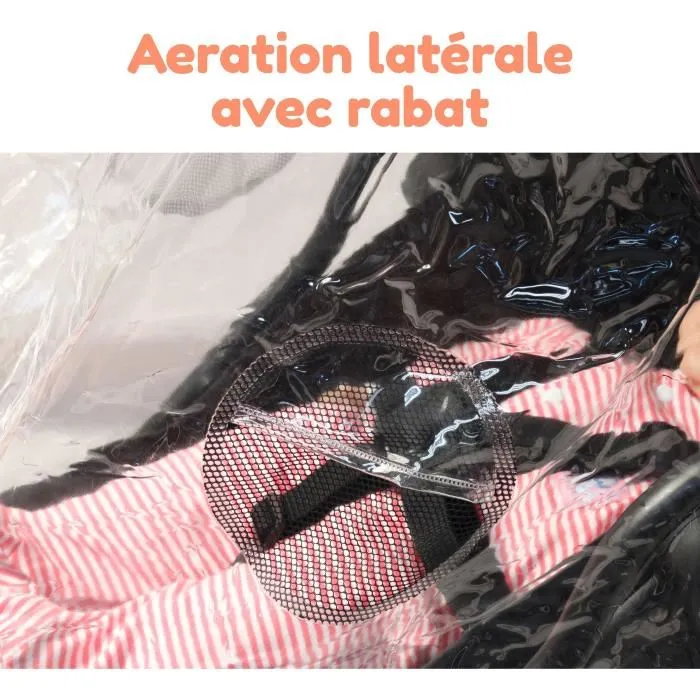Bambisol Housse de pluie universelle pour poussette - Protège-bébé imperméable avec canopée, visière et filet d'aération - Accessoire poussette