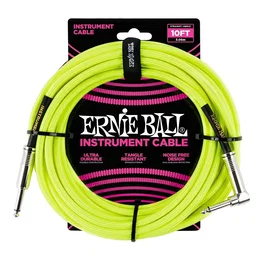 Ernie Ball Câble d'instrument tressé Jack-Jack 2,54 m Néon / Jaune