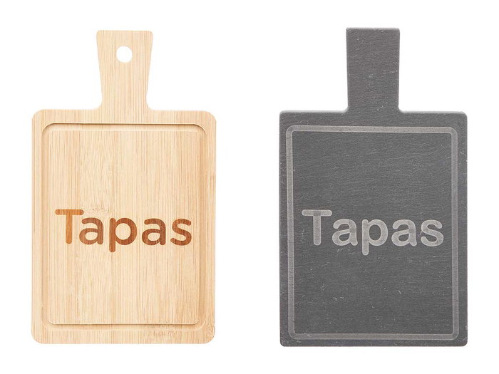Kinvara Plateau carré bambou et ardoise Tapas 11x19x1 cm noir et bois (Set de 48)