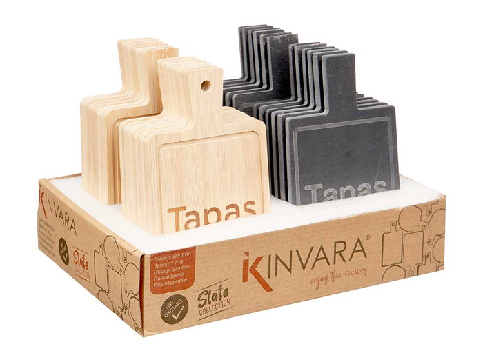 Kinvara Plateau carré bambou et ardoise Tapas 11x19x1 cm noir et bois (Set de 48)