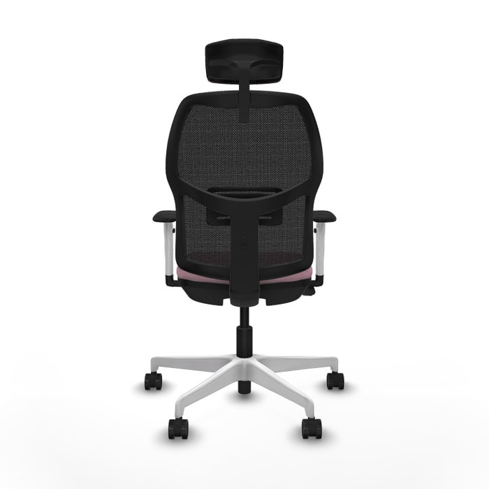 Chaise Alfera Synchrone/Traslack Maille/tissu Rose Maille Noir Structure polyamide blanc Accoudoirs noirs et blancs Appui-tête 2D Roulettes 65mm nylon