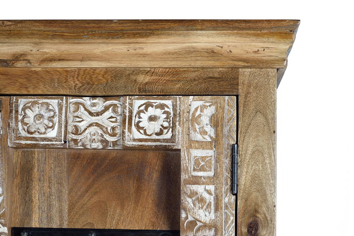 GINER Y COLOMER Armario en bois de mangle avec détails sculptés main - 2 portes, étagères, dimensions 180x100x45 cm