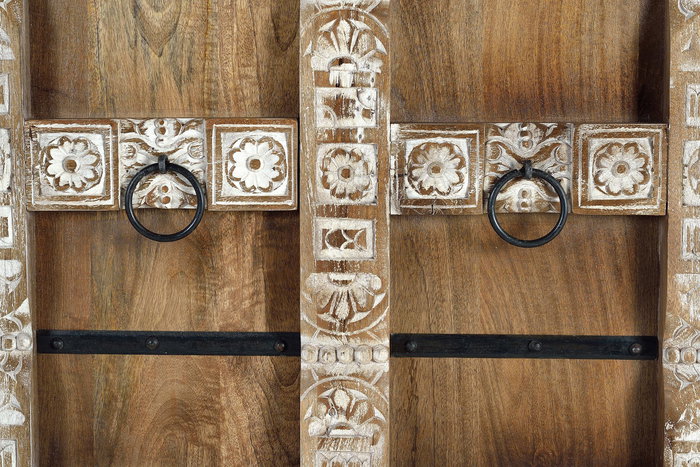 GINER Y COLOMER Armario en bois de mangle avec détails sculptés main - 2 portes, étagères, dimensions 180x100x45 cm