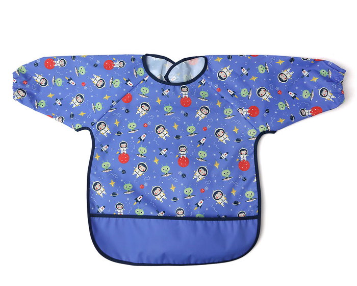 KioKids Bavoir Imperméable avec Manches Bleu - Collection Vuelta al Cole, 100% Polyester TPU, Bolsillon, Lavage 30°C, pour Bébé dès 4 Mois