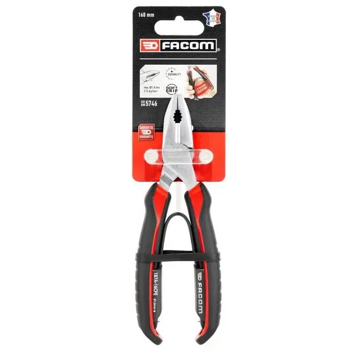Facom Pince Universelle 187A.16CPEPB Rouge - 160 mm - Ouverture rapide à une main, mors forgés traités, ouverture max. 40 mm