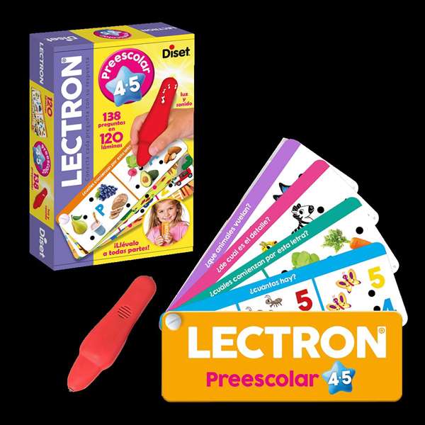 Diset Lectron - Jeu éducatif électronique avec stylet lumineux et sonore pour préscolaire 4-5 ans - 138 questions sur 120 fiches - Version espagnole Diset Lectron - Jeu éducatif électronique avec stylet lumineux et sonore pour préscolaire 4-5 ans - 138 questions sur 120 fiches - Version espagnole