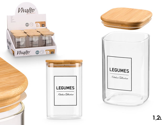 Vivalto Bote Carré en Borosilicate avec Couvercle Bambou pour Légumes 1,2L 10x15,7x10 cm Noir (Set de 12) Vivalto Bote Carré en Borosilicate avec Couvercle Bambou pour Légumes 1,2L 10x15,7x10 cm Noir (Set de 12)