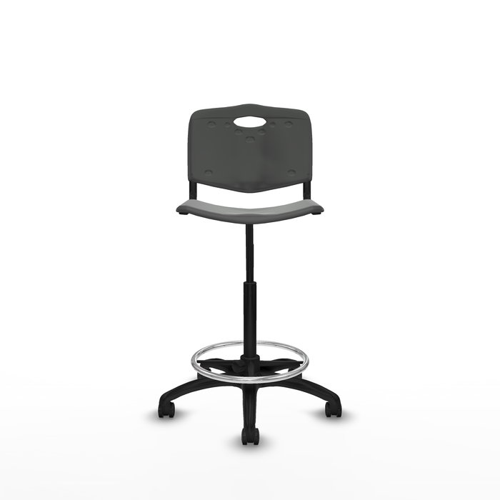 Tabouret Taburete Robledo Pivotant Chlorure de polyvinyle Gris foncé Structure polyamide noire Sans accoudoirs Sans appui-tête Roulettes autofreinées