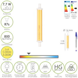 MAURER Ampoule LED Linéaire R7S 7,7W 850lm Lumière Chaude