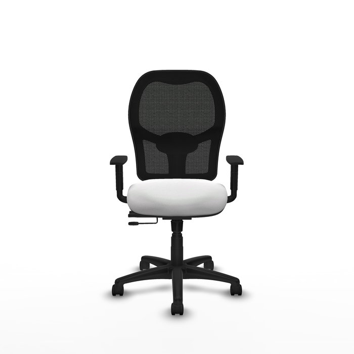 Chaise Alocén Synchrone/Traslack tissu Blanc Maille Noir Structure polyamide noire Accoudoir 1D Sans appui-tête Roulettes en nylon 50 mm