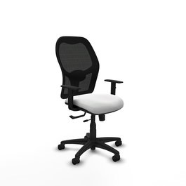 Chaise Alocén Synchrone/Traslack tissu Blanc Maille Noir Structure polyamide noire Accoudoir 1D Sans appui-tête Roulettes en nylon 50 mm