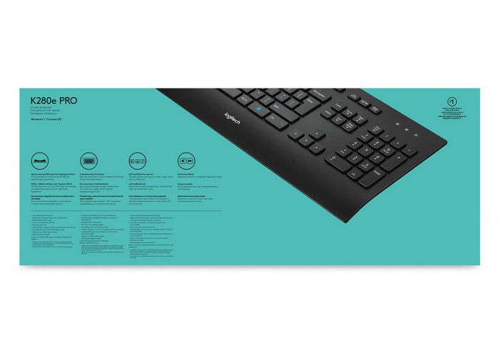 Logitech K280e Clavier USB avec repose-poignets, résistant aux éclaboussures, profil bas et silencieux - Noir (Disposition US)