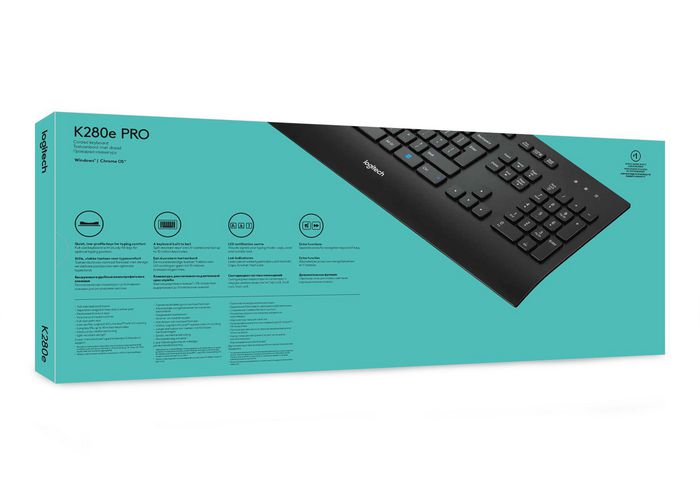 Logitech K280e Clavier USB avec repose-poignets, résistant aux éclaboussures, profil bas et silencieux - Noir (Disposition US)