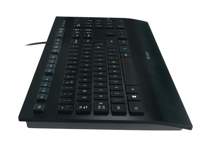 Logitech K280e Clavier USB avec repose-poignets, résistant aux éclaboussures, profil bas et silencieux - Noir (Disposition US)