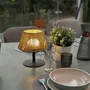 LUMISKY Lampe de table sans fil STANDY MINI RAFFY, Abat-jour en raphia naturel, LED blanc chaud et froid, Autonomie 8h, H22 cm, Pour intérieur et extérieur