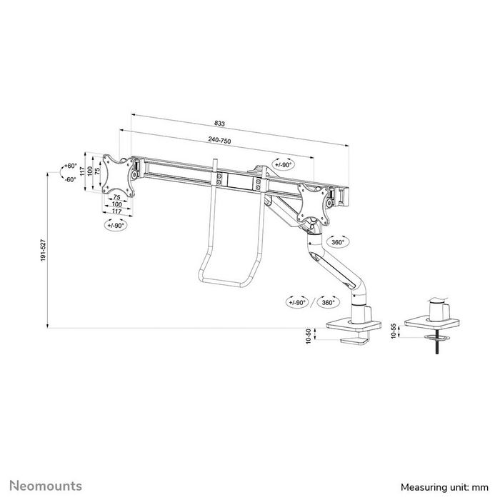 Neomounts DS75S-950BL2 Support de bureau double écrans à mouvement complet VESA 100x100 pour 17-32" - Noir