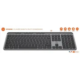 MOBILITY LAB KP450W - Clavier sans fil AZERTY Français Bluetooth et USB-C avec touches plates, 25 raccourcis multimédia et recharge rapide - Noir