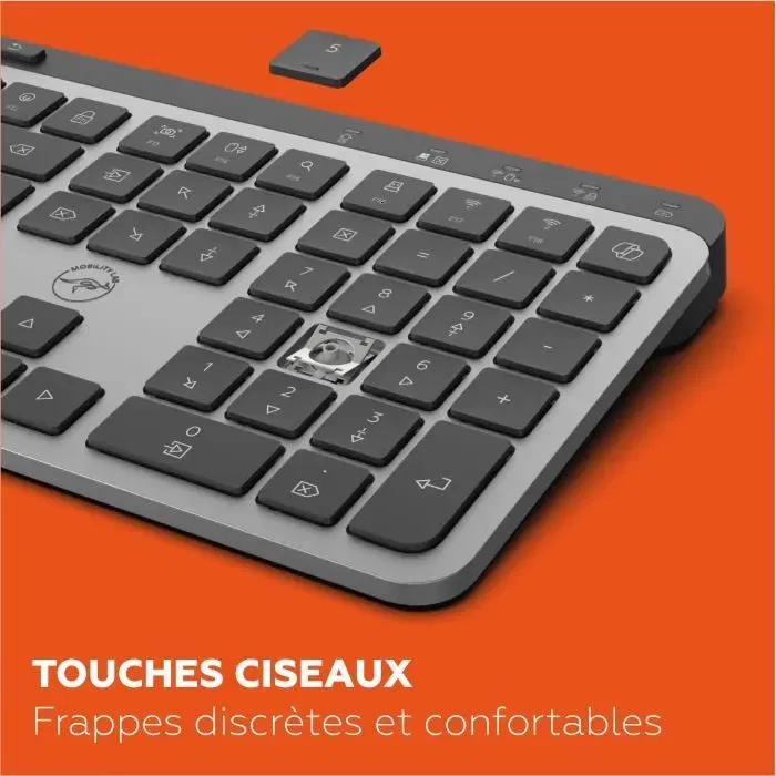MOBILITY LAB KP450W - Clavier sans fil AZERTY Français Bluetooth et USB-C avec touches plates, 25 raccourcis multimédia et recharge rapide - Noir