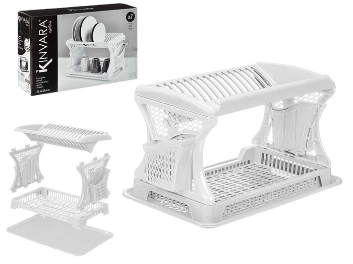 Kinvara Égouttoir Double Hauteur Blanc Plastique PP 46 x 13 x 30 cm Kinvara Égouttoir Double Hauteur Blanc Plastique PP 46 x 13 x 30 cm