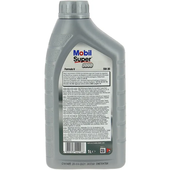 Mobil Super 3000 Formula-V Huile moteur synthétique 5W-30 - 1 L - Haute performance et anti-pollution