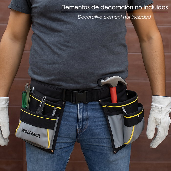 WOLFPACK LINEA PROFESIONAL Sacoche de coffreur double avec ceinture et support marteau WOLFPACK LINEA PROFESIONAL Sacoche de coffreur double avec ceinture et support marteau