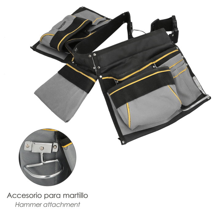 WOLFPACK LINEA PROFESIONAL Sacoche de coffreur double avec ceinture et support marteau WOLFPACK LINEA PROFESIONAL Sacoche de coffreur double avec ceinture et support marteau