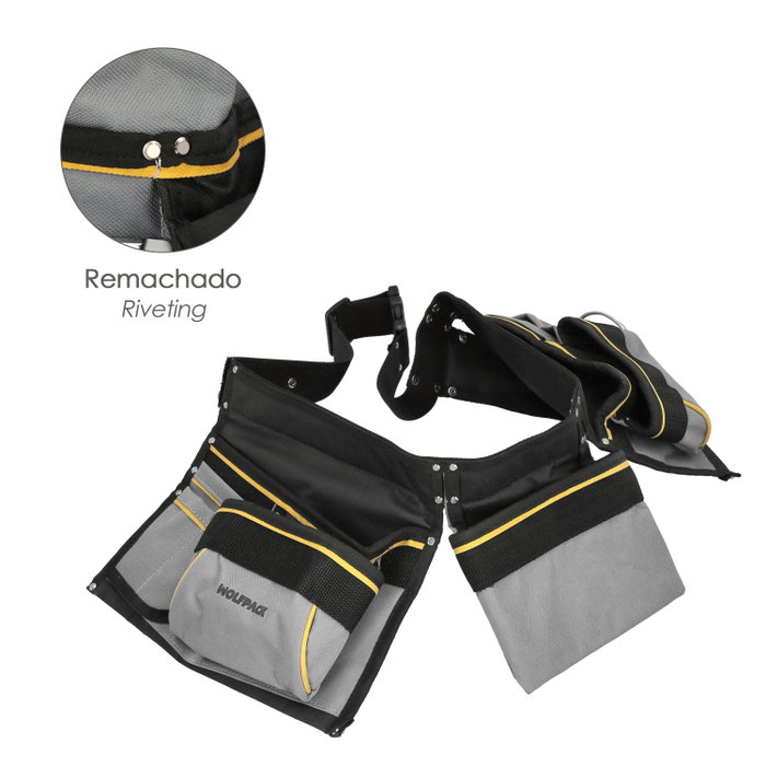 WOLFPACK LINEA PROFESIONAL Sacoche de coffreur double avec ceinture et support marteau WOLFPACK LINEA PROFESIONAL Sacoche de coffreur double avec ceinture et support marteau