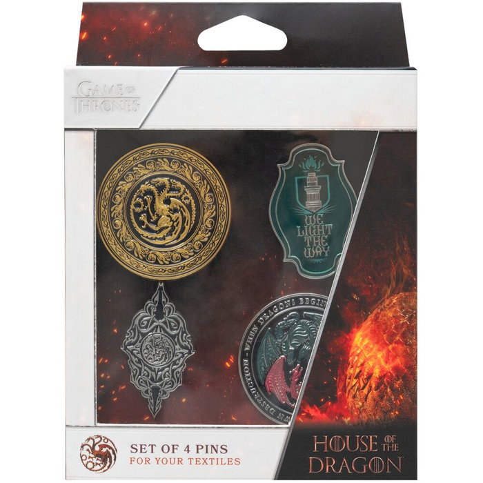 ERIK - Set de 4 badges Game of Thrones - La Maison du Dragon - Pins 2,5x4cm - 4 modèles différents ERIK - Set de 4 badges Game of Thrones - La Maison du Dragon - Pins 2,5x4cm - 4 modèles différents